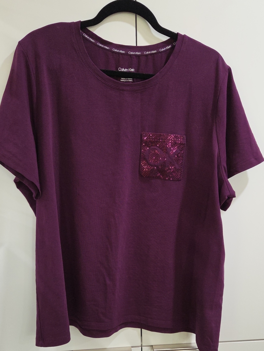 Calvin Klein Deep Plum Sequin Pocket Tee
